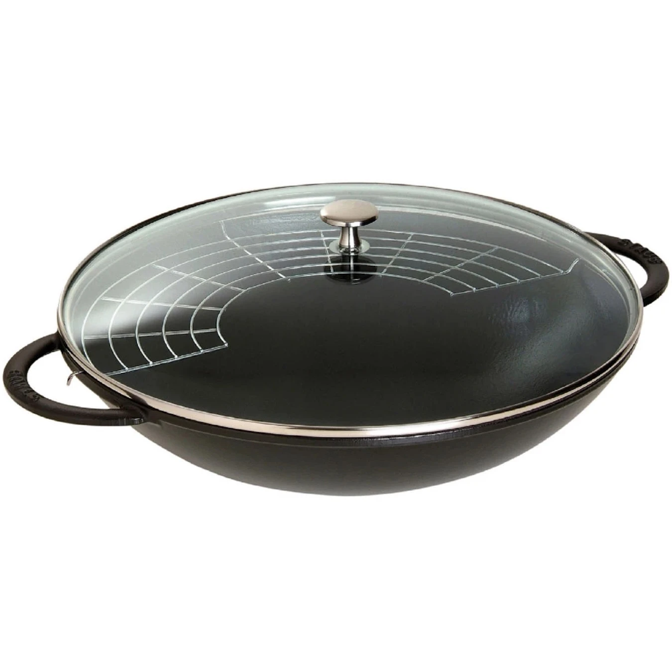 Вок чугунный STAUB со стеклянной крышкой, черный, 5.7 л, 37 см - фото 1