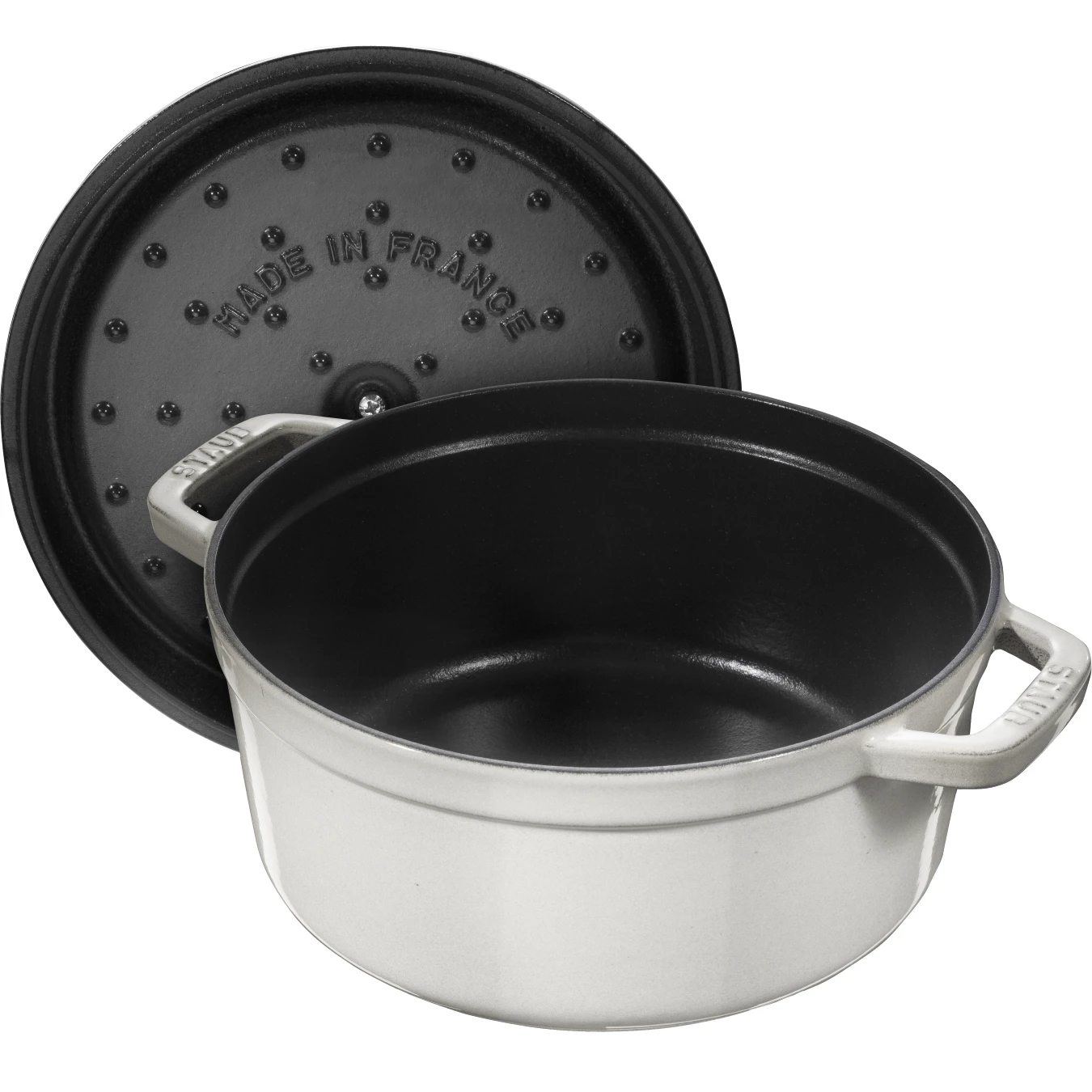 Кокот чугунный STAUB, круглый, 22 см, 2.6 л, белый трюфель - фото 2