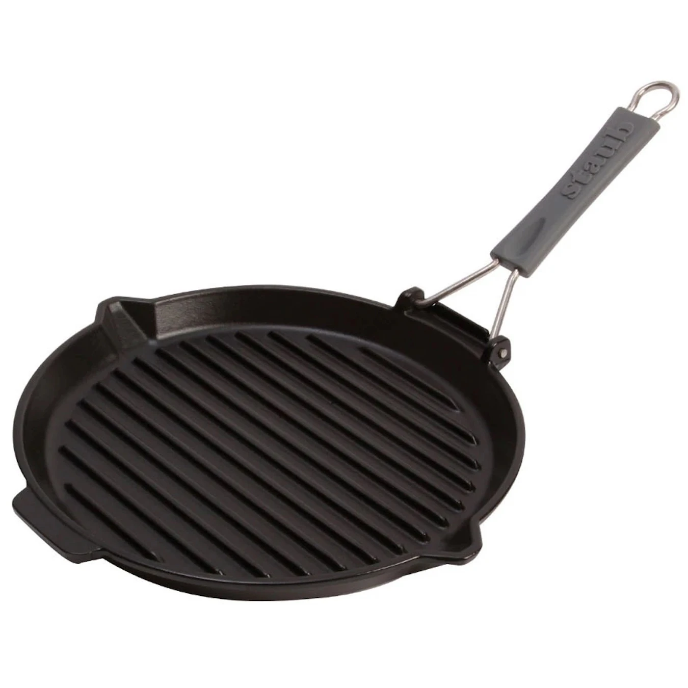 Сковорода-гриль чугунная STAUB, круглая, с силиконовой ручкой, черная, 27 см - фото 1