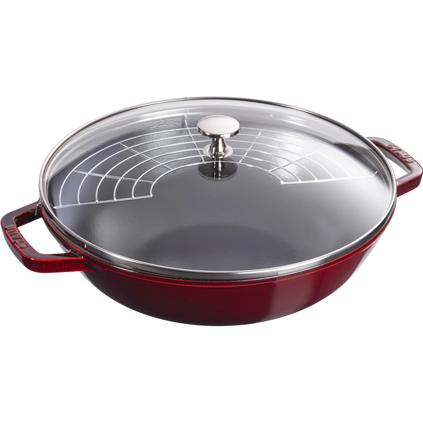 Вок чугунный STAUB со стеклянной крышкой, гранатовый, 4.4 л, 30 см - фото 1
