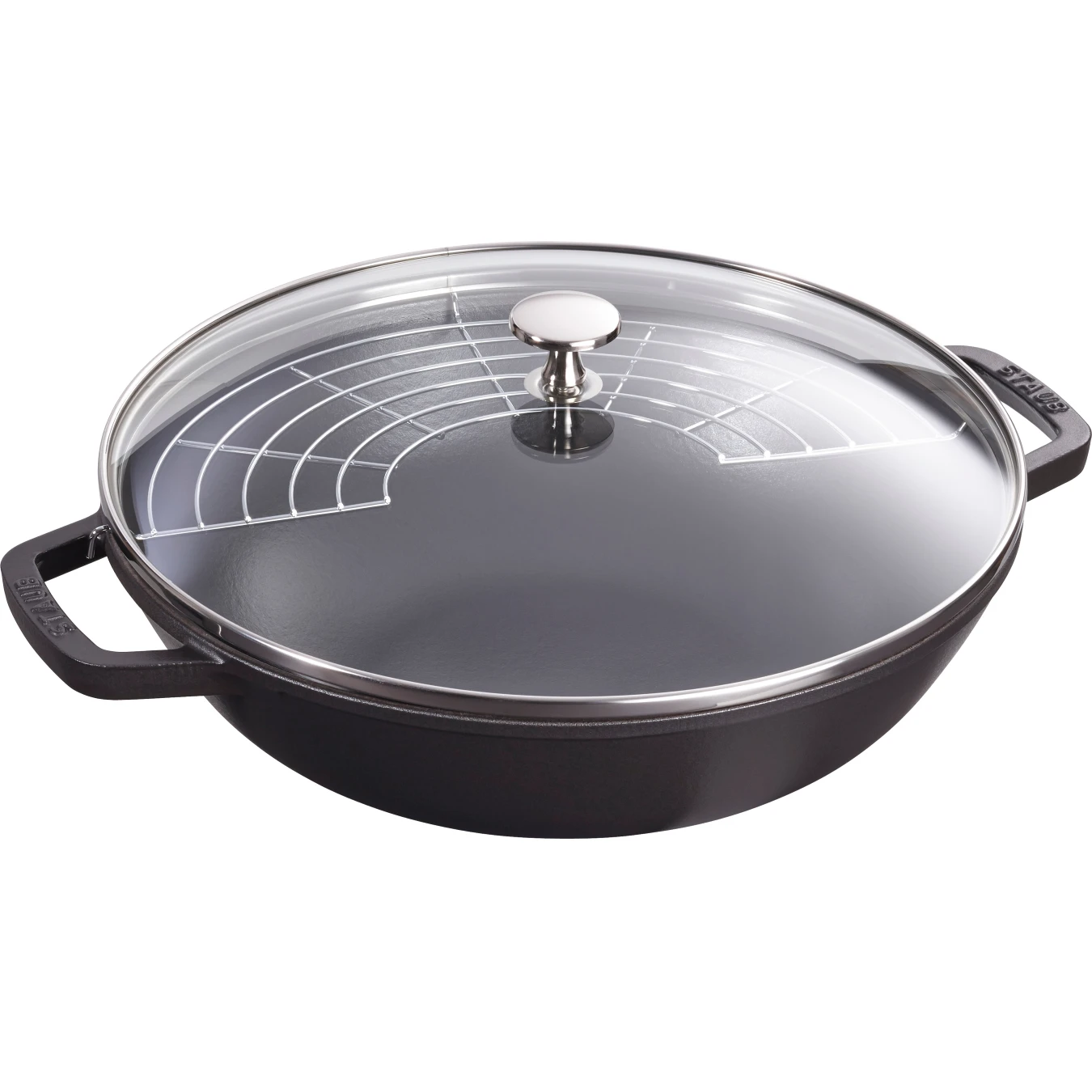 Вок чугунный STAUB со стеклянной крышкой, черный, 4.4 л, 30 см - фото 1