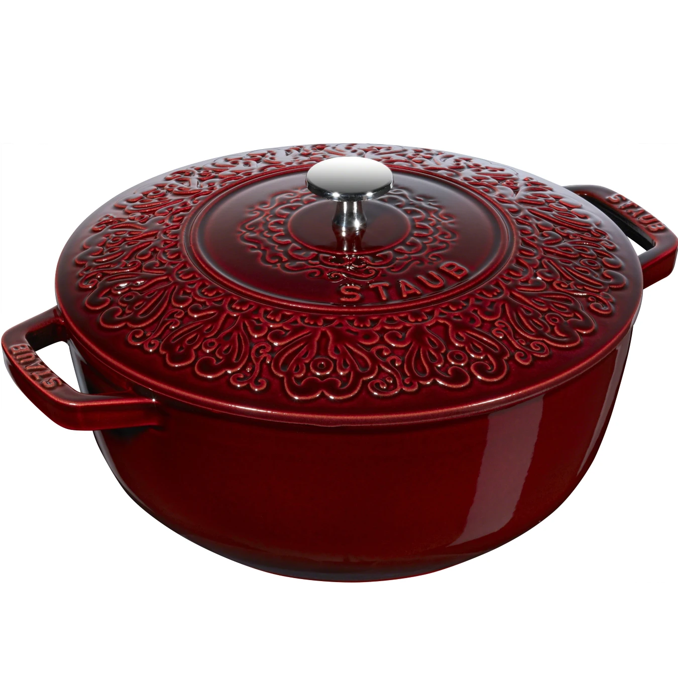 Кокот чугунный STAUB "Цветочный", 24 см, 3.6 л, гранатовый - фото 1