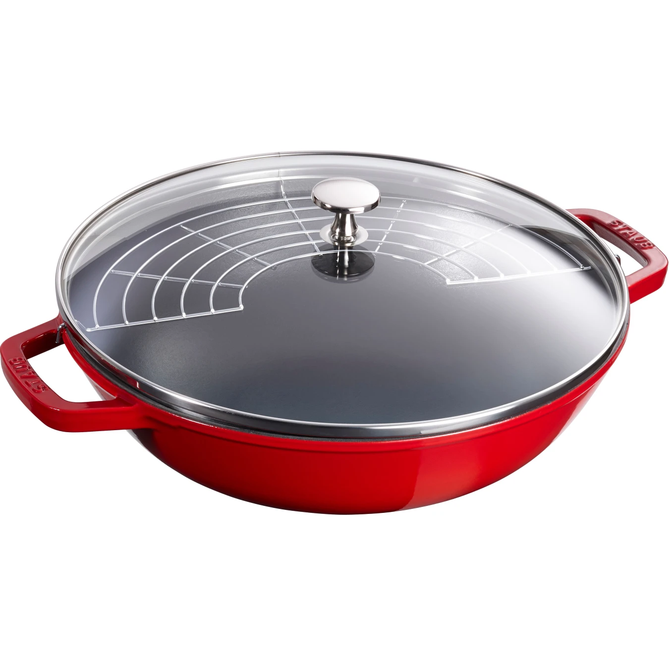 Вок чугунный STAUB со стеклянной крышкой, вишневый, 4.4 л, 30 см - фото 1