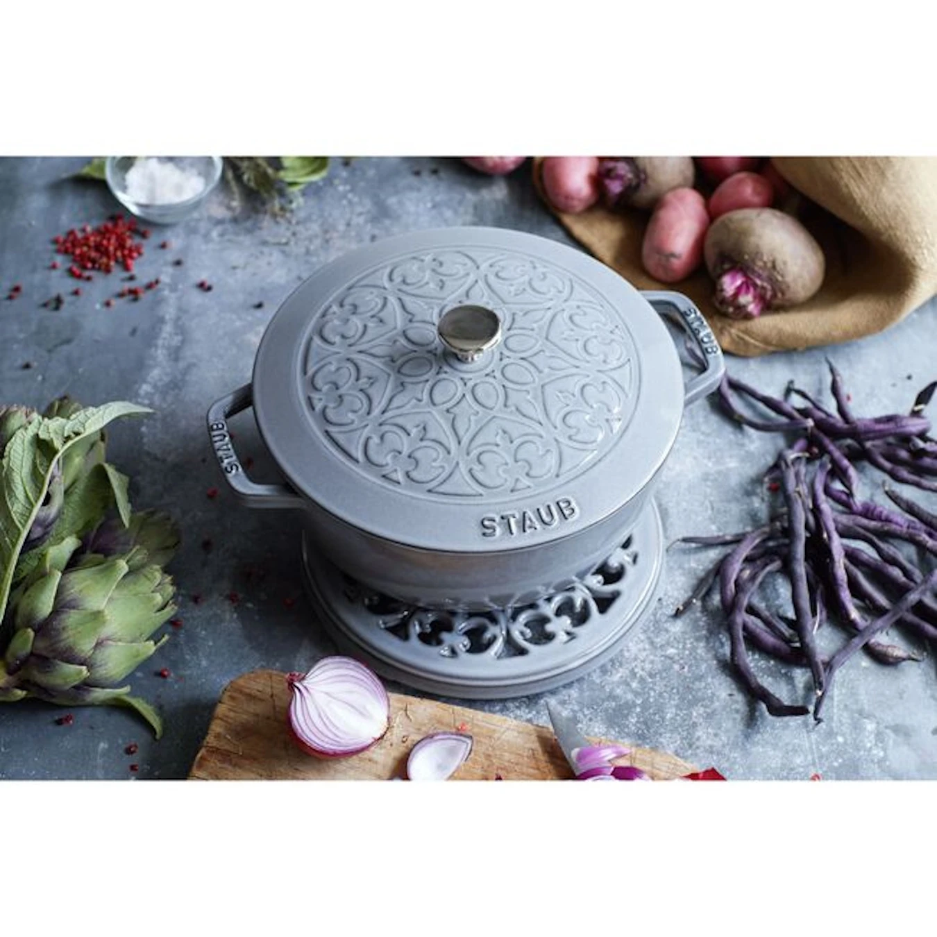 Кокот чугунный STAUB "Лилия", 24 см, 3.6 л, серый графит - фото 4