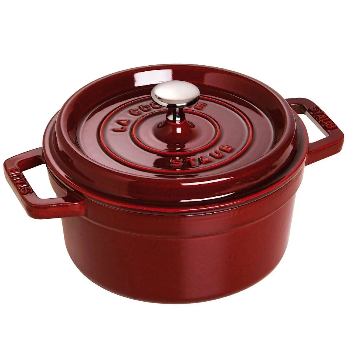 Кокот чугунный STAUB, круглый, 20 см, 2,2 л, гранатовый - фото 1