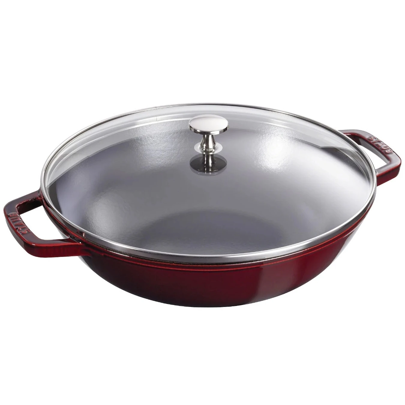 Вок чугунный STAUB со стеклянной крышкой, гранатовый, 4.4 л, 30 см - фото 2