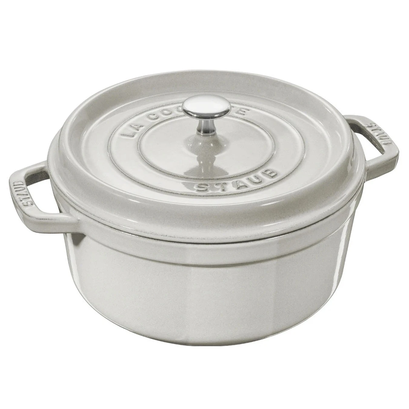 Кокот чугунный STAUB, круглый, 20 см, 2.2 л, белый трюфель - фото 1