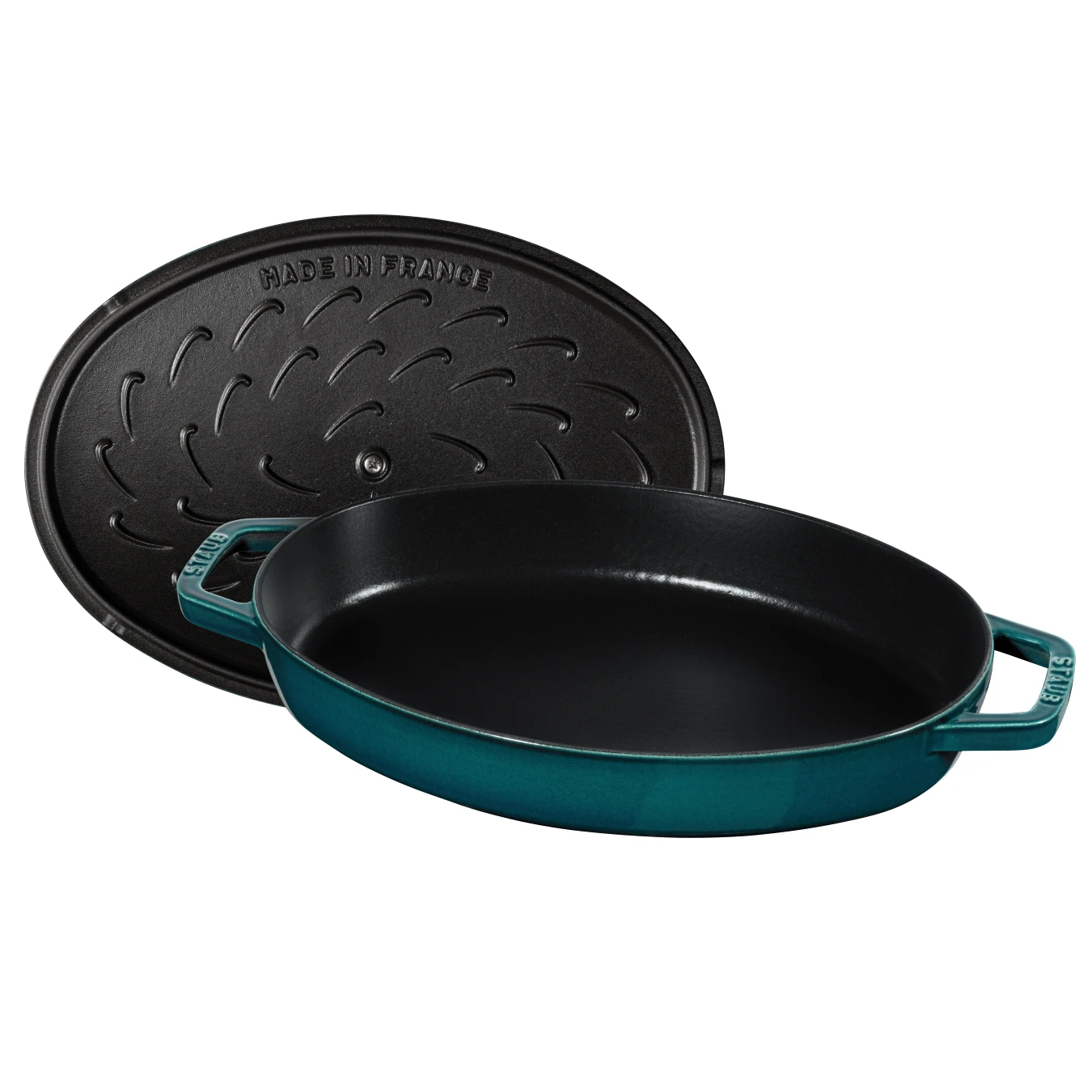 Сковорода овальная для рыбы STAUB, с чугунной крышкой, 32 см, морская - фото 2