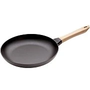 Сковорода чугунная STAUB, круглая, с деревянной ручкой, черная, 24 см