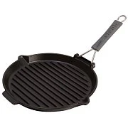Сковорода-гриль чугунная STAUB, круглая, с силиконовой ручкой, черная, 27 см