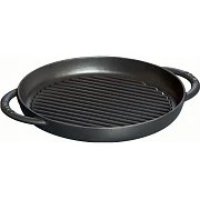 Сковорода-гриль чугунная STAUB, круглая, с 2 ручками, 26 см, черная
