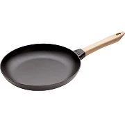 Сковорода чугунная STAUB, круглая, с деревянной ручкой, черная, 26 см