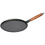 Сковорода чугунная для блинов STAUB, с деревянной ручкой, черная, 28 см
