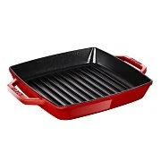 Сковорода-гриль чугунная STAUB, квадратная, с 2 ручками, 26 см, вишневая